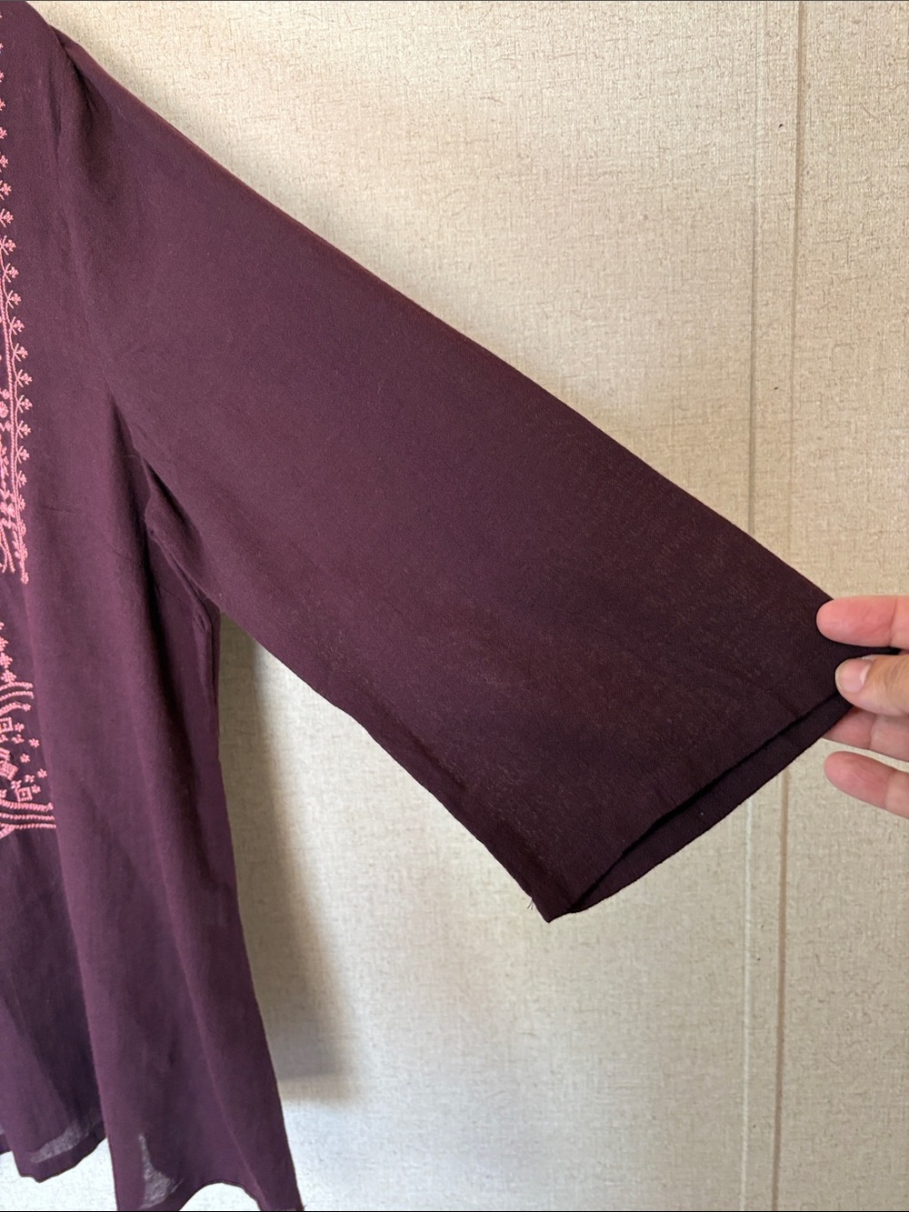 Pure Jill Embroidered Pullover Tunic 3/4 Sleeve Plum Sz L Cotton Boho Peasant - Picture 4 of 12
